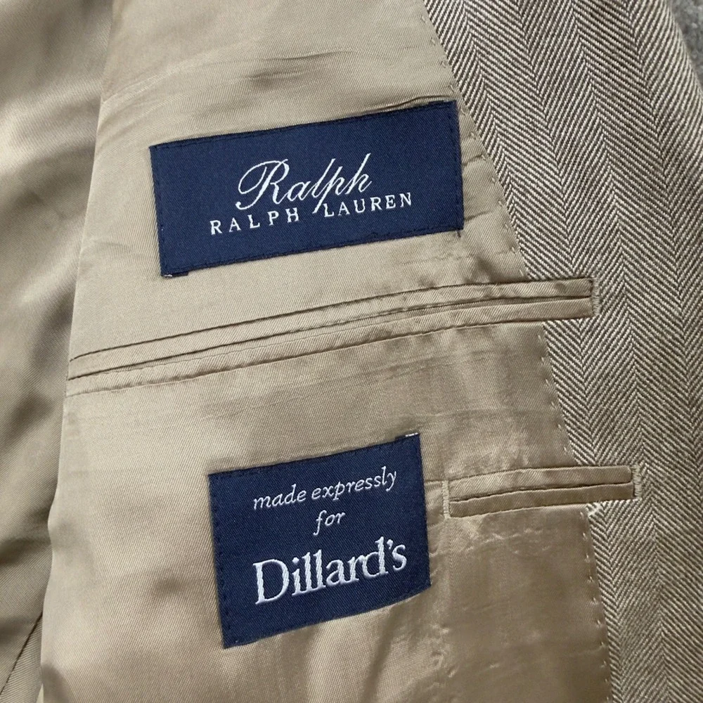 Ralph Lauren Sport Coat 40R Tan 100 Silk Herringbone Two Button Blazer Jacket‎
